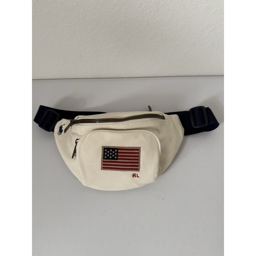 Polo Ralph Lauren USA Flag unisex WAIST FANNY PACK BAG Canvas Crossover NWT